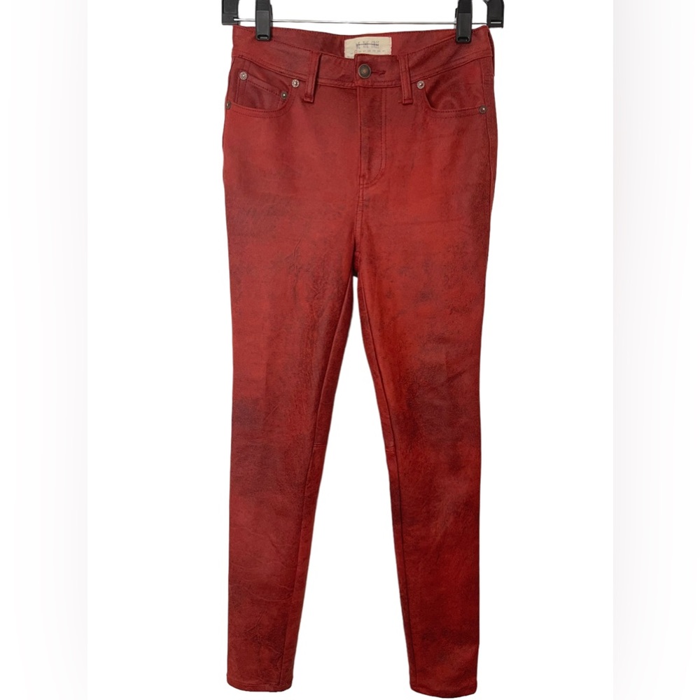 We the Free Free People Skinny Jeans Faux Suede Pants Women' sz 25 Red Marbling